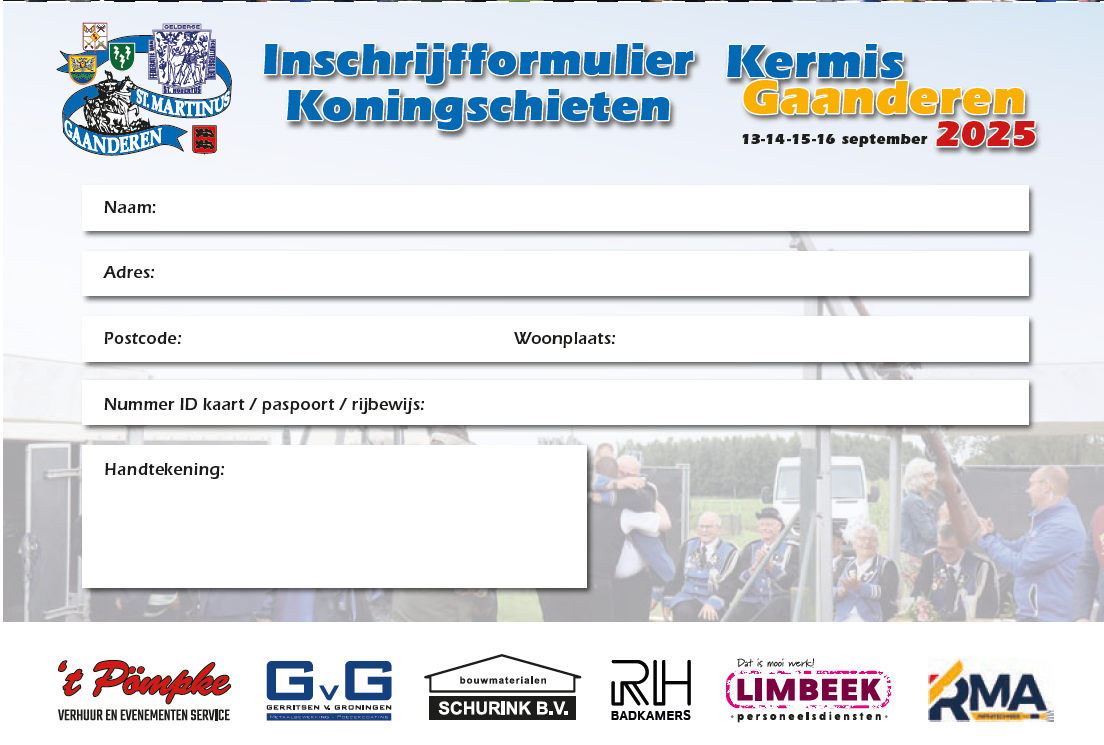 Inschrijfformulier koningschieten